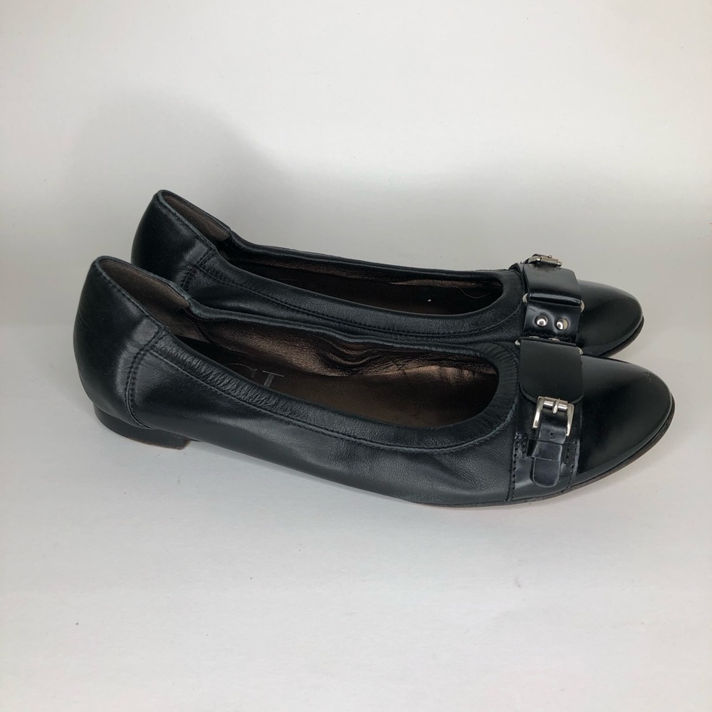 AGL Shoes Flats Slip Ons Women Size 40 US 9 Black Leather Italy Cap Toe - Picture 5 of 16